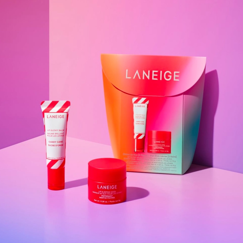 Laneige Divine Lip Duo. Glowy Balm in Candy Cane & Lip Mask in Peppermint. NIB